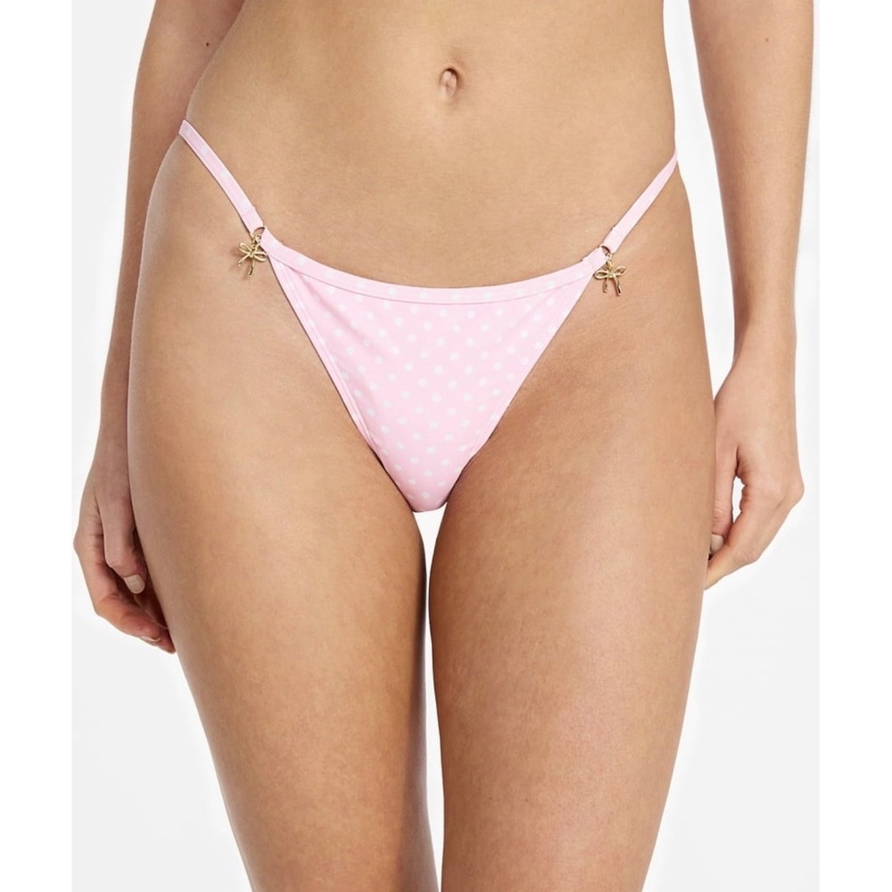 Coquette Pink Polka Dot Barbiecore NEW Bikini Bottoms Gold Bow Charms XL 16-18